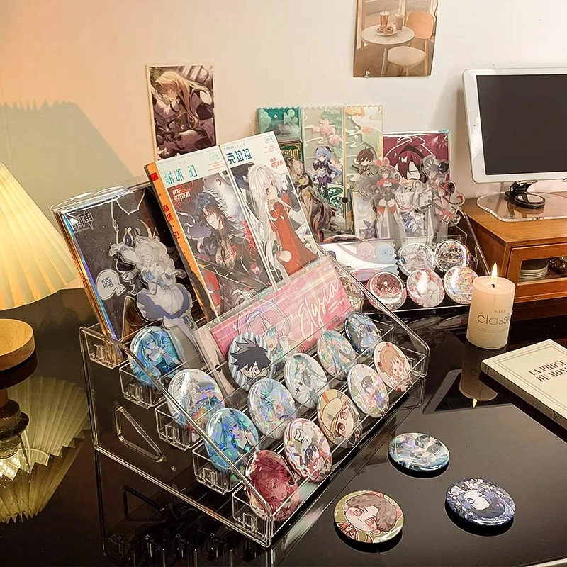 吧唧展示架桌面收纳盒亚克力透明架子立牌支架置物架多层收纳架