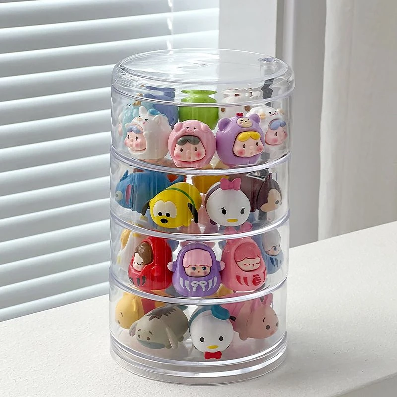 可爱萌粒展示盒泡泡玛特盲盒收纳透明叠叠乐公仔小摆件积木零件盒