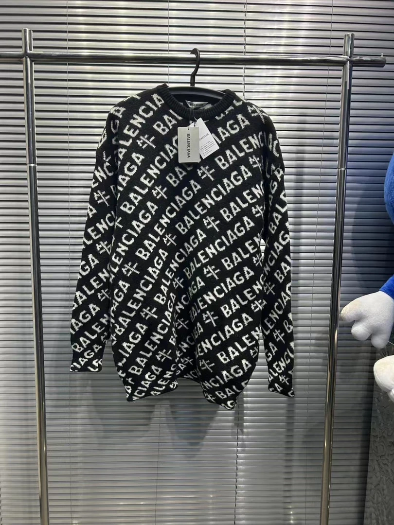 Balenciaga黑白满印字母logo针织宽毛衣/os xs尺码/全新/物4999
