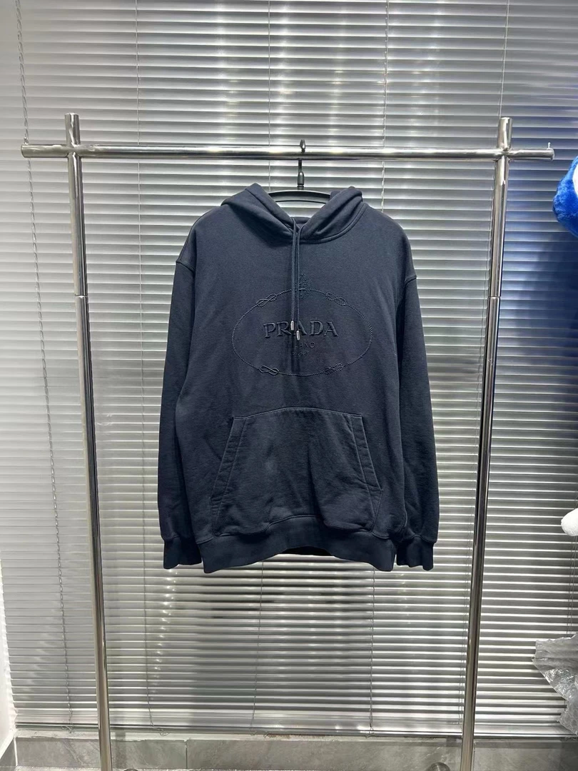 Prada23fw爆款字母刺绣藏青色帽衫/M码/全新/平台6934