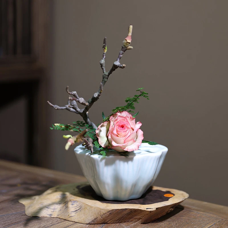 中式莲蓬青瓷陶瓷器插花器花瓶创意花盆花器茶承客厅摆件禅意器皿