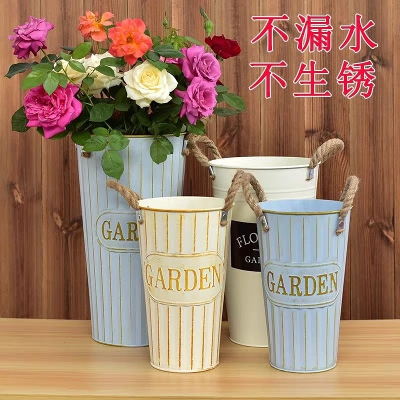 醒花桶鲜花桶花店专用加厚装花特大号复古铁艺花盆鲜花花瓶泡花桶