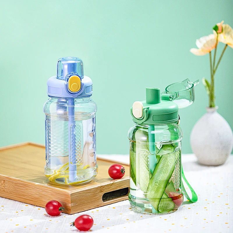 塑料水杯女生夏季运动水壶带吸管弹跳杯健身户外水壶防摔直饮杯
