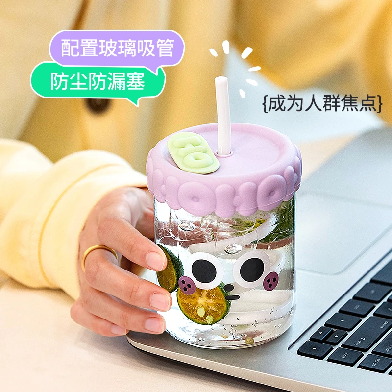 高颜值可爱夏季水杯女生专用玻璃杯办公室桌面水杯透明网红杯子瓶