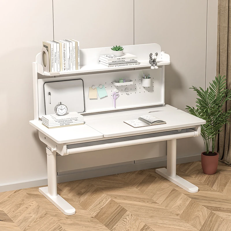 青节儿童学习桌大白桌学生书桌家用写字桌实木可升降桌椅带灯套装