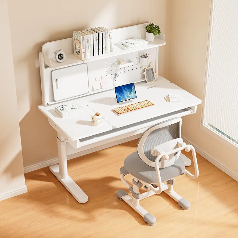 青节小白桌儿童学习桌学生书桌升降桌椅套装简约长方形实木桌