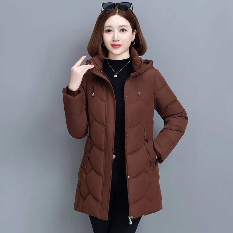 2024冬季新款大码女装中老年时尚修身棉服胖妈妈连帽加厚保暖棉袄