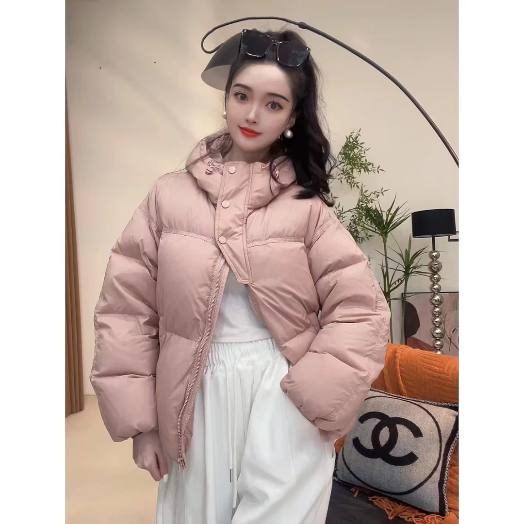 女装短款保暖冬季韩版时尚百搭连帽秋冬外套-半门襟