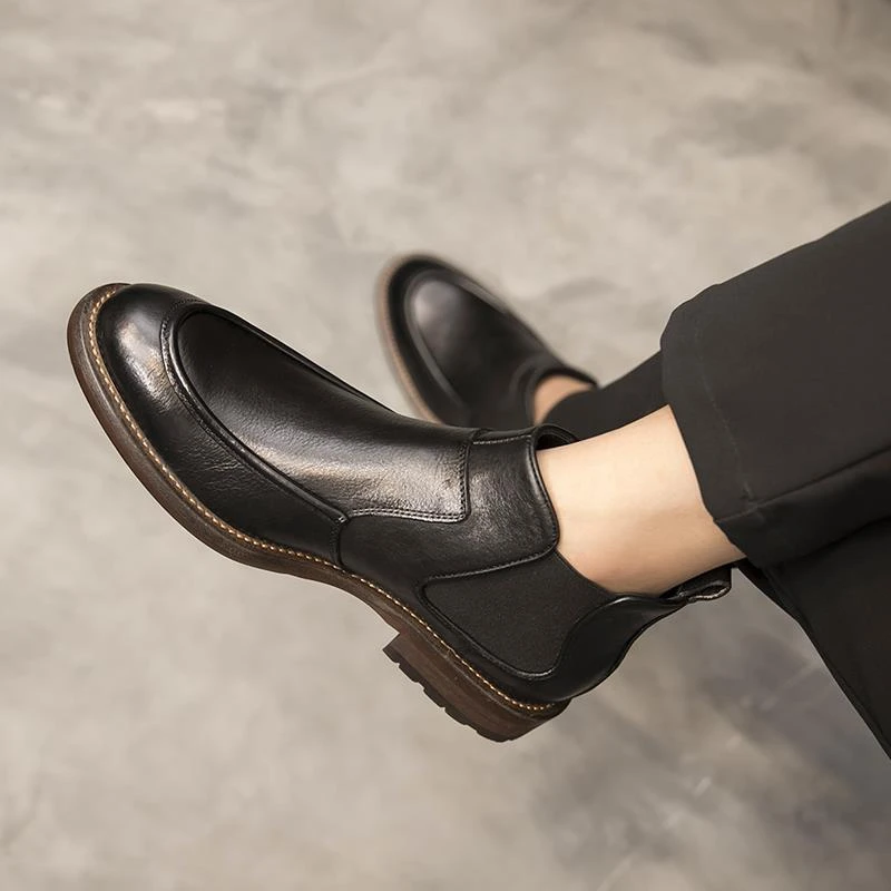 切尔西靴男冬季男鞋商务休闲加绒英伦风高帮真皮韩版短靴马丁靴子