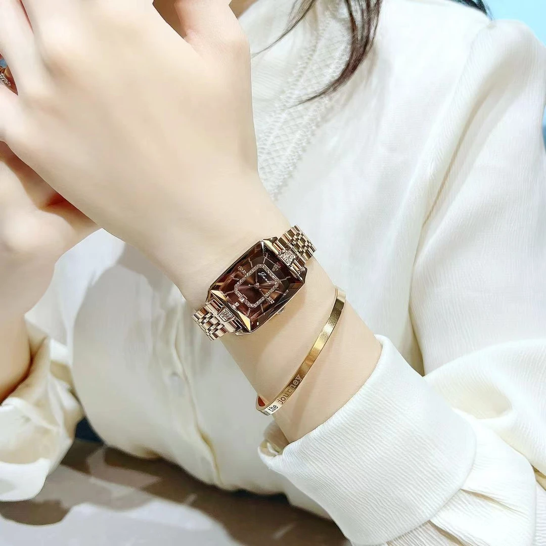 歌浪迪·优雅轻奢太阳纹镶钻时尚气质防水女士酒桶形腕表H7786L-G