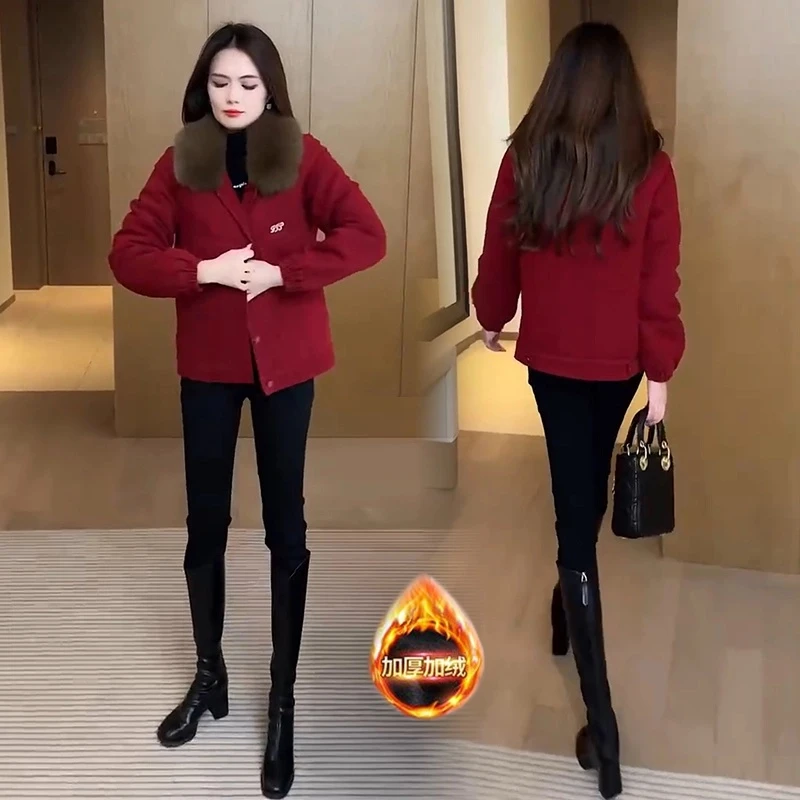 冬季加绒加厚外套女2024新款小个子韩版时尚休闲百搭保暖夹克棉衣