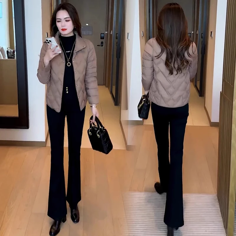 时尚菱格轻薄羽绒棉服女冬季新款洋气立领小个子保暖短款棉衣外套