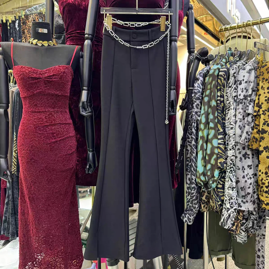 Luo8164高级感收腰显瘦包臀开叉弹力百搭微喇裤 高腰时髦洋气