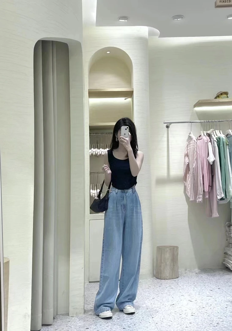 初春之约心动女装牛仔直筒百搭高腰显瘦小个子蓝色短款时尚夏季