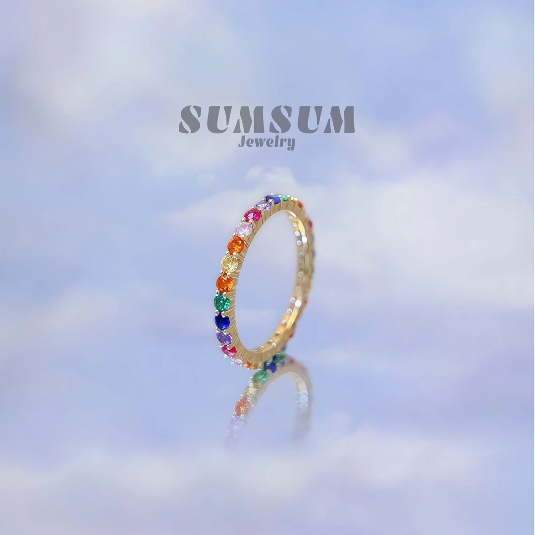 925银锆石戒指 【指尖彩星辰】彩虹多巴胺戒指满钻单戴叠戴百搭轻奢