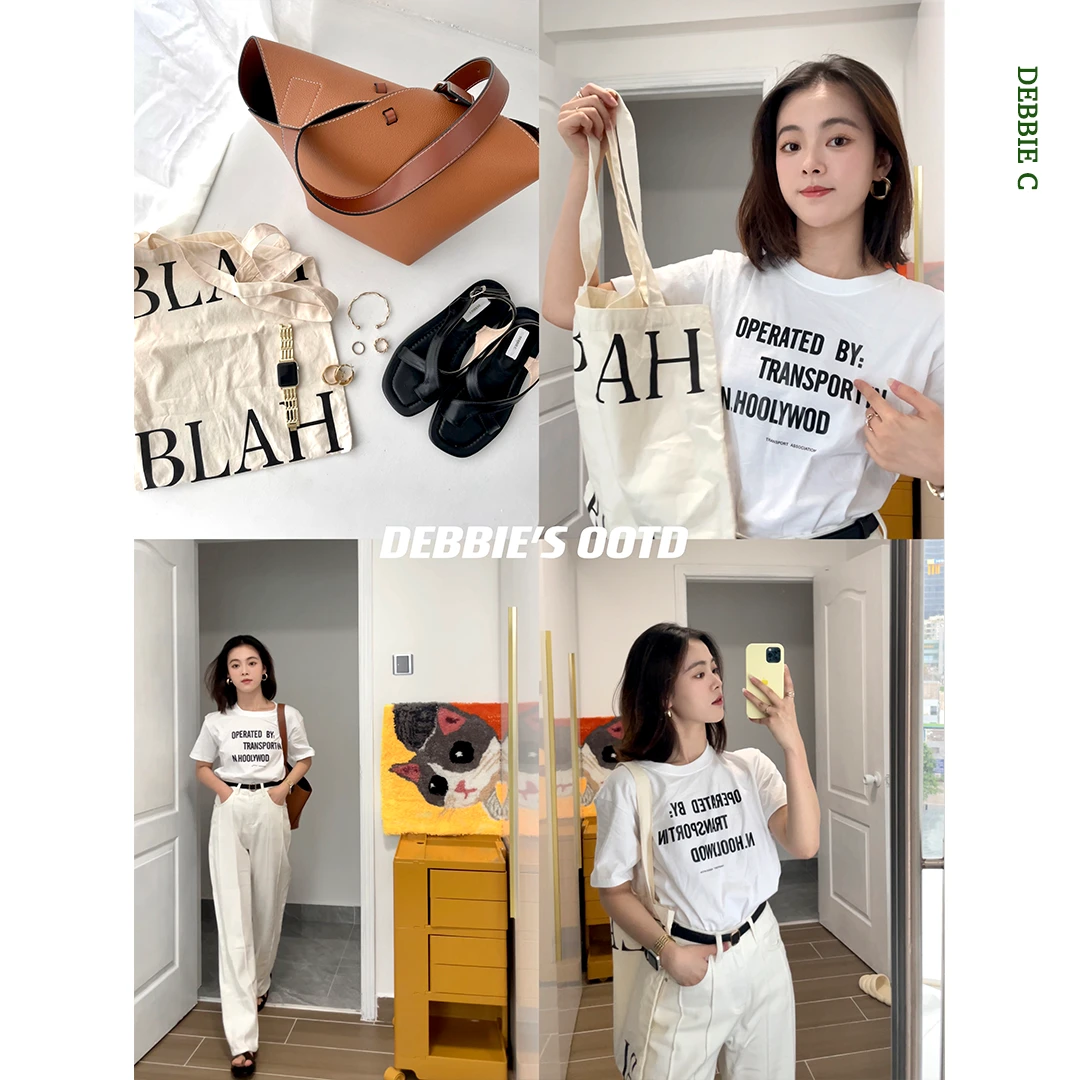 DEBBIE C 经典字母T 简约ins风休闲字母T恤女宽松棉白色短袖百搭