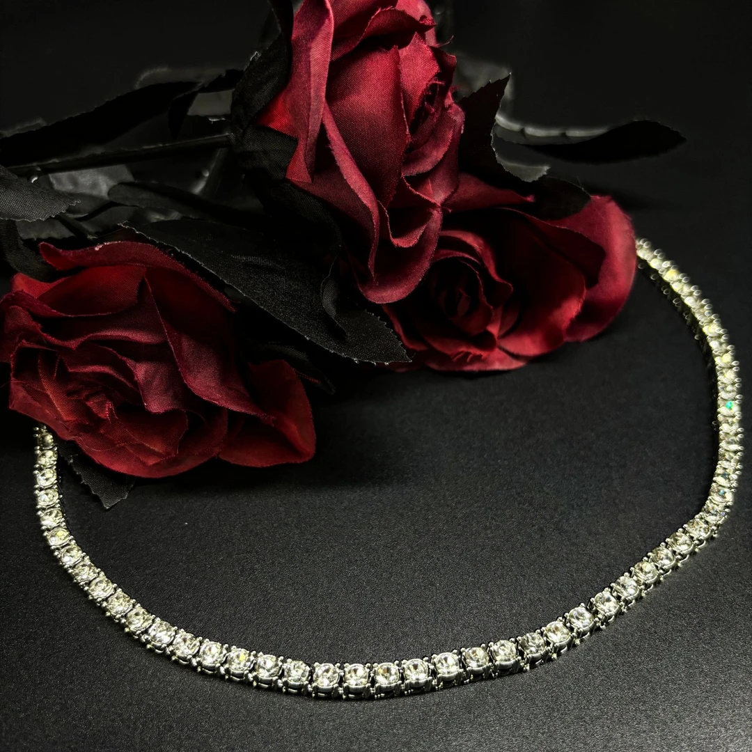 合金项链 满钻棒球链小冰糖项链奢华锁骨链欧美嘻哈潮流男女百搭