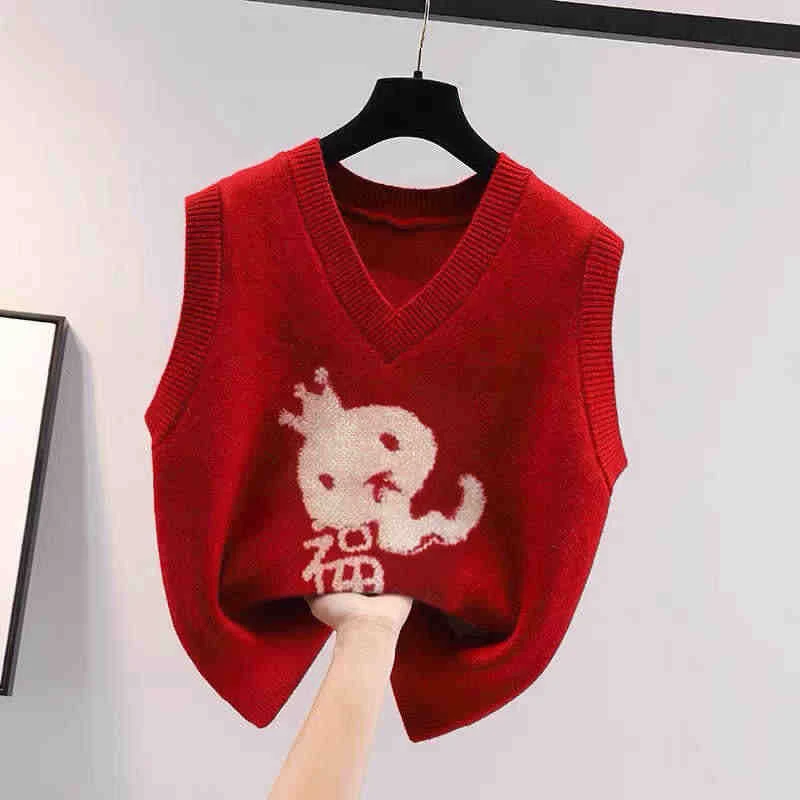 清仓捡漏~女装红色针织马甲圣诞节龙年蛇年本命年过新年上衣毛衣