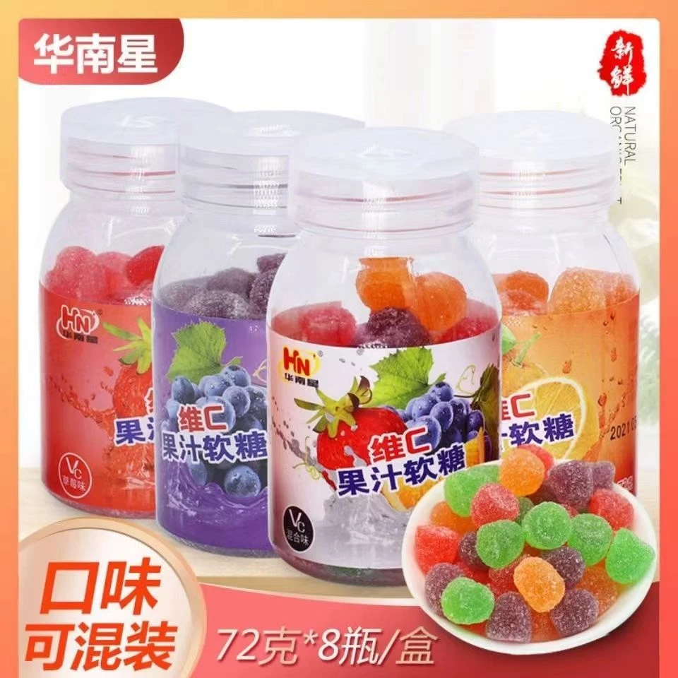 维C果汁软糖qq软糖橡皮糖罐瓶装糖果混合水果味儿童怀旧休闲零食