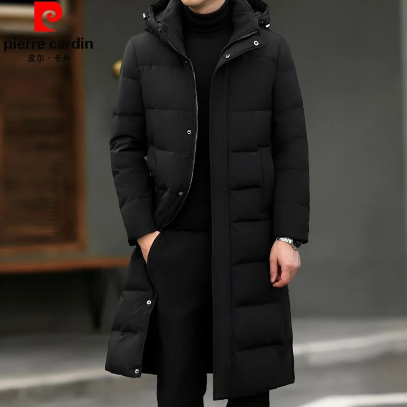 皮尔卡丹羽绒服男长款过膝冬季加厚休闲白鸭绒加大码男装防寒外套