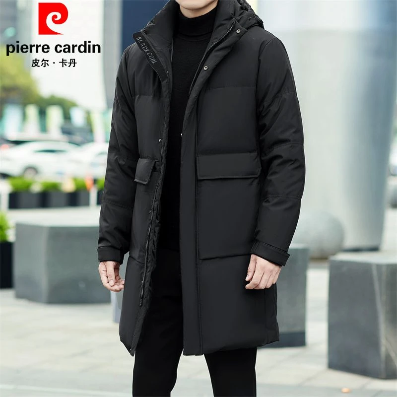 皮尔卡丹羽绒服男中长款冬季新款加厚保暖白鸭绒连帽男装防寒外套