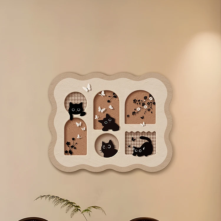 中古风喵咪免打孔电表箱装饰画自粘电表箱挂画2025最新款高级感