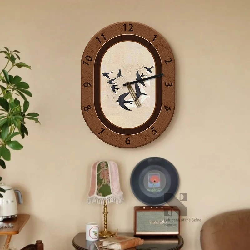 《岁月缱绻》中古风装饰画挂钟客厅背景墙拐角挂画复古钟表壁画