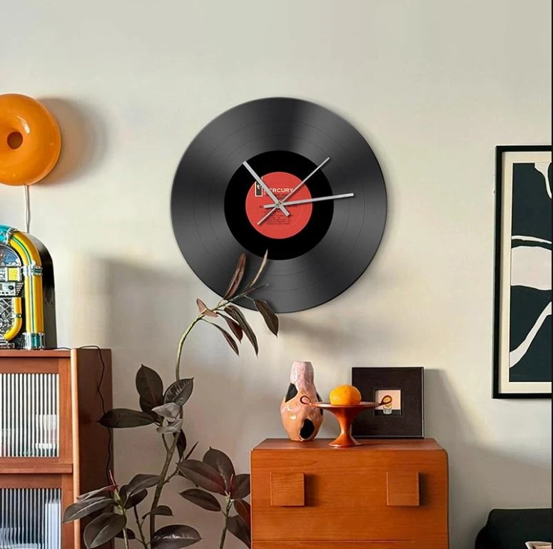 《Merc旋律》黑胶唱片时钟摆件复古钟表客厅装饰画艺术创意钟餐厅