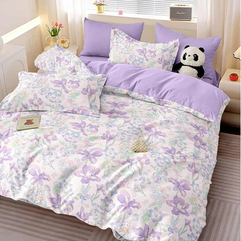 紫梦秋冬加厚磨毛加厚四件套透气親膚柔軟舒适高支高密被套床上