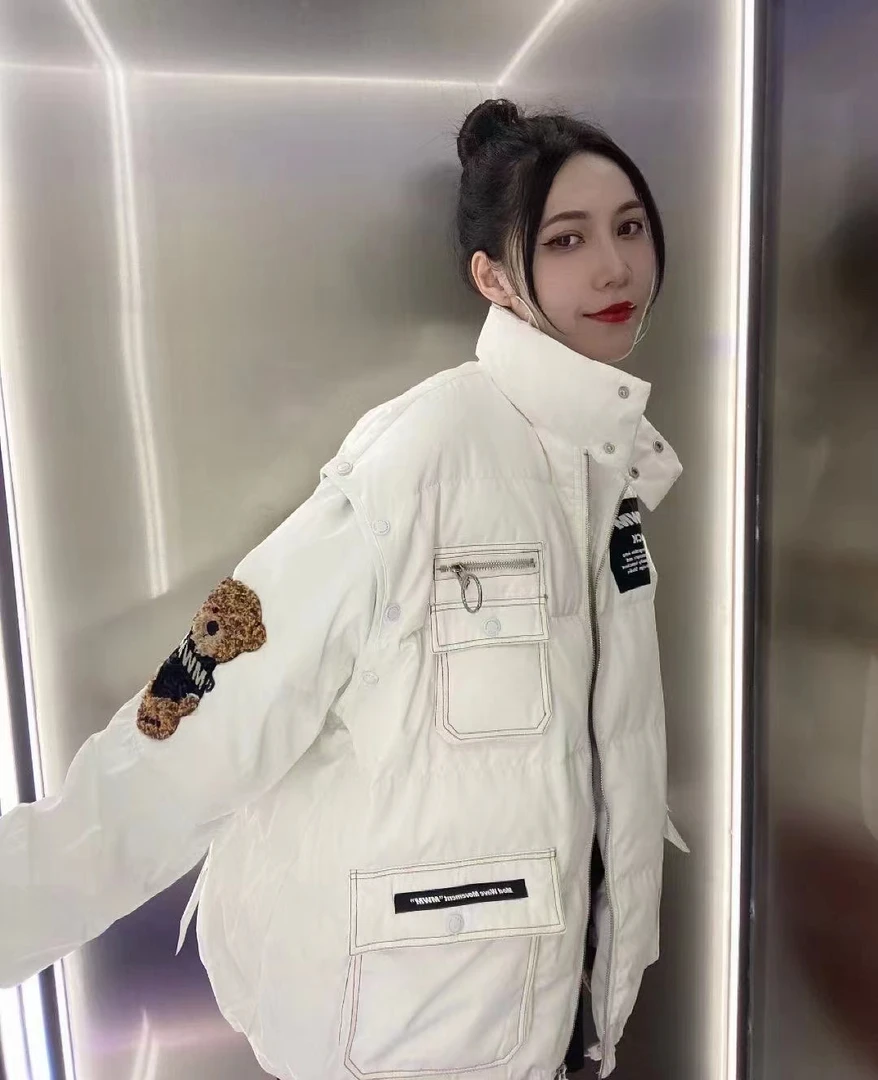 木村井泓MWM 新款小熊两穿白鸭绒可拆卸羽绒服外套
