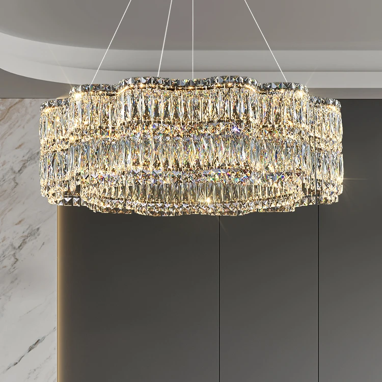 轻奢创意简约大气水晶吊灯不锈钢灯体+K9水晶客厅灯餐厅灯卧室灯