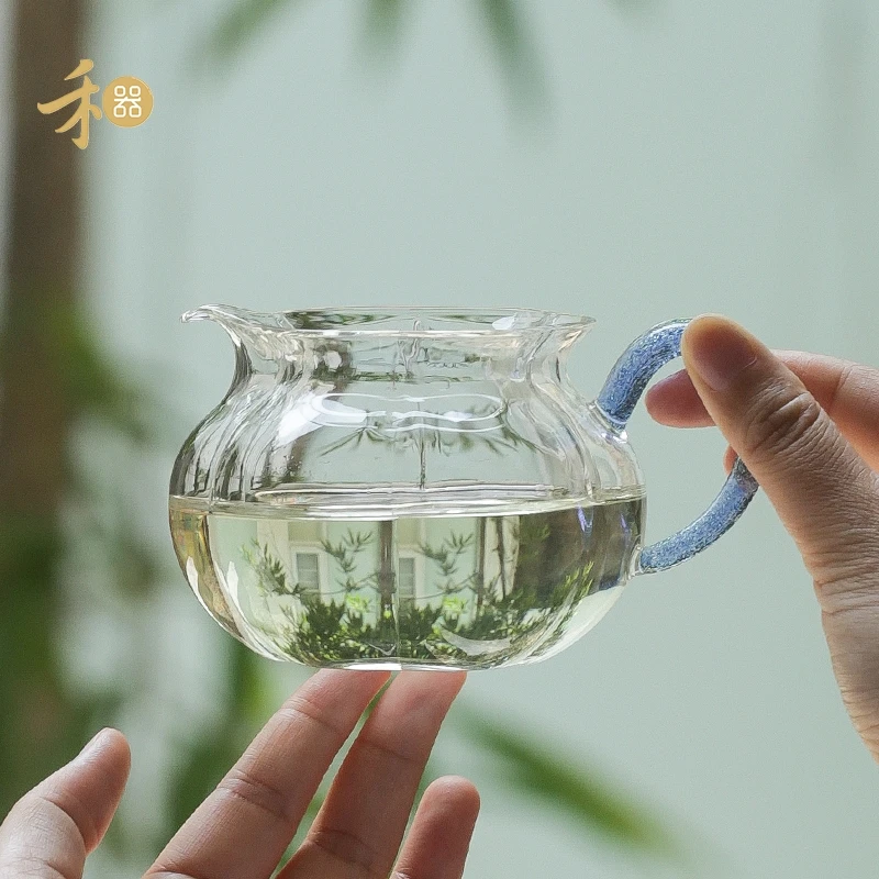 台湾禾器正品手工耐高温加厚高硼硅玻璃高透炫彩纳福公道杯分茶器