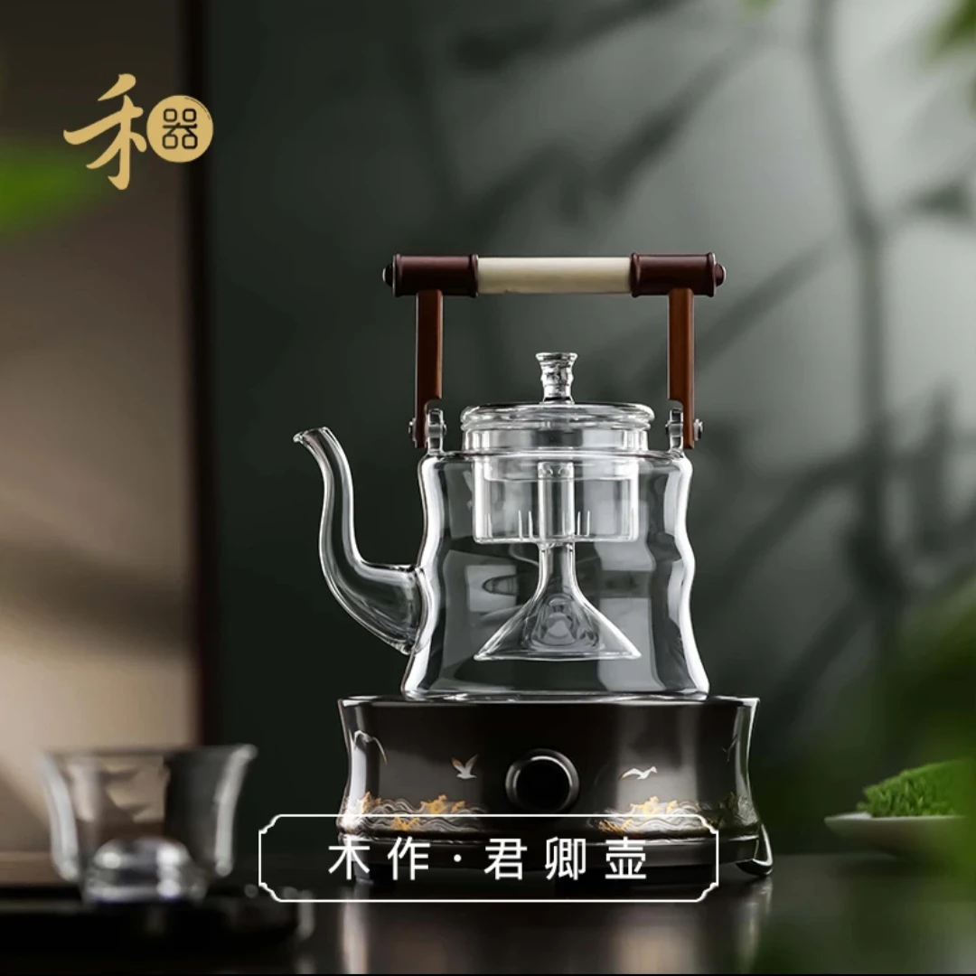 无品牌禾器木作·君卿壶玻璃煮茶壶黄杨木小叶红檀 高端茶壶 800ml