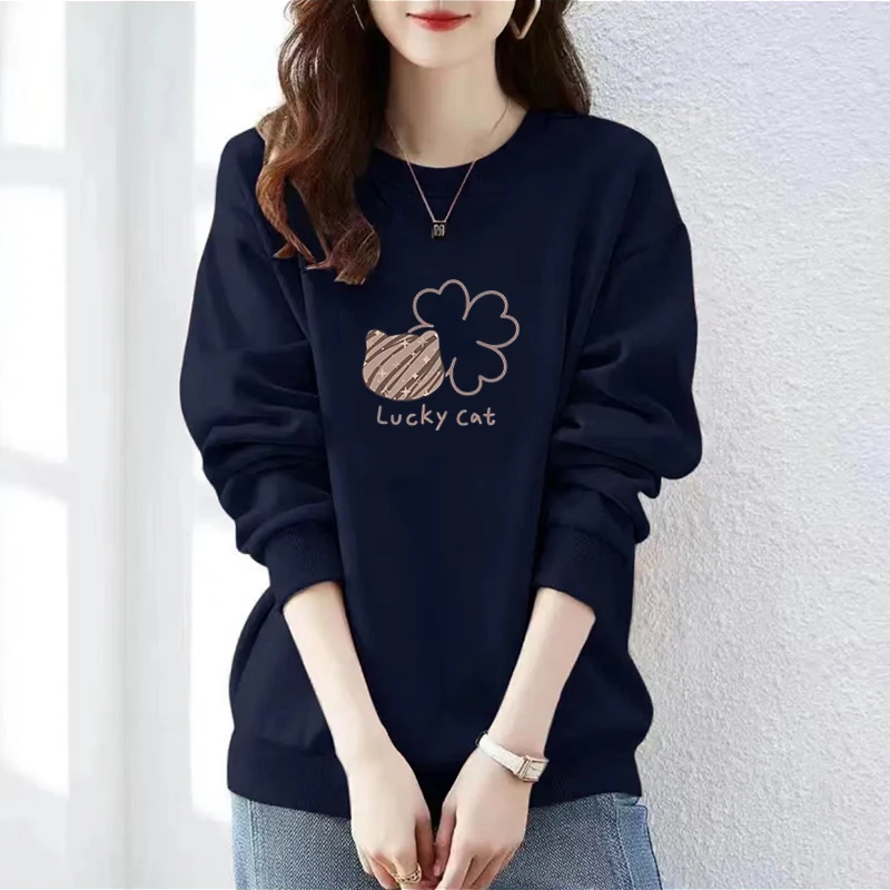 圆领卫衣女秋冬新款韩版洋气减龄百搭胖妹妹大码宽松显瘦加绒上衣