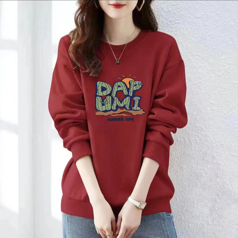 加绒加厚女士圆领卫衣秋冬新款百搭显瘦大码宽松胖mm洋气减龄上衣