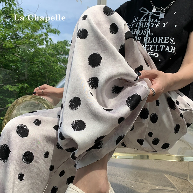 拉夏贝尔设计感水墨波点阔腿裤女夏季慵懒风宽松韩版薄款凉凉裤子