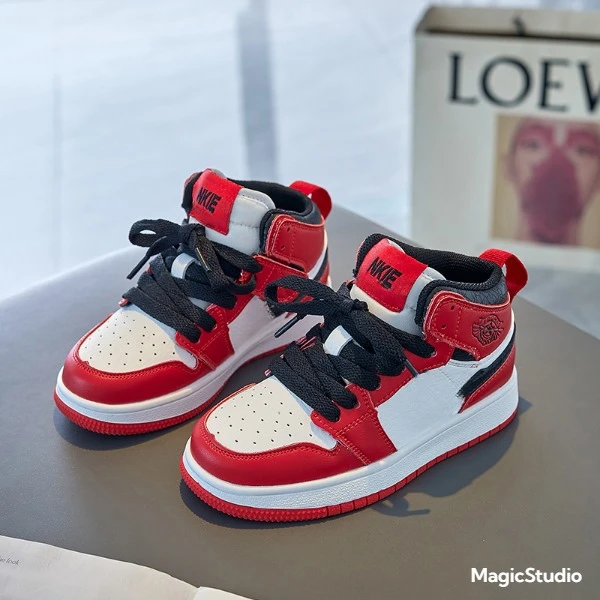 女童2025高帮时尚大童韩版春季板鞋男童高邦运动儿童鞋魔术贴百搭