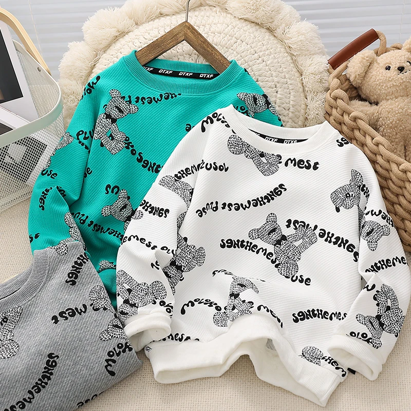 男童印小熊卫衣新款儿童秋装休闲宽松衫中大洋气男孩22109