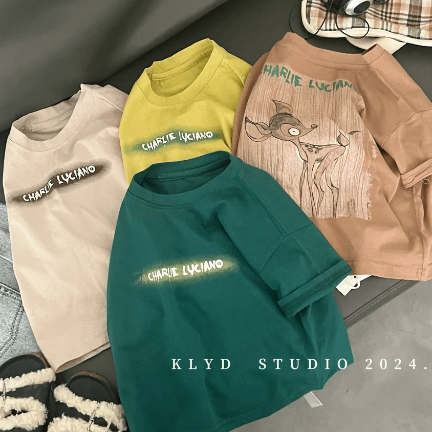 R3-5。132夏季童装休闲夏款圆领韩版时尚绿色简约纯棉