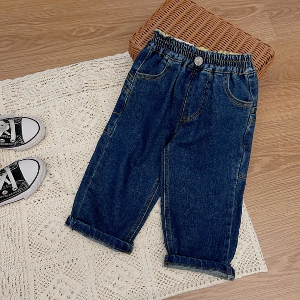D2-11。7120韩版纯色儿童牛仔裤宝宝直筒裤春秋款男女童裤子长裤潮