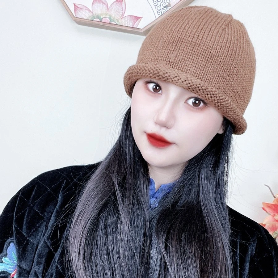 原创纯手工毛线帽子冬天韩版卷边帽保暖百搭针织帽男包头冷帽潮