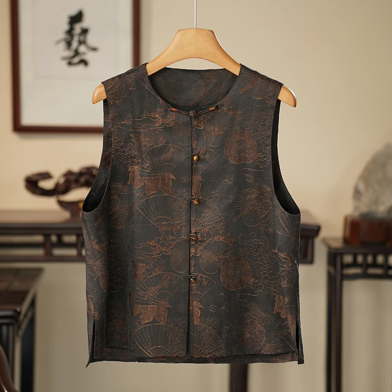 【京华苏艺】香云纱桑蚕丝中式马甲背心秋季新款-68486