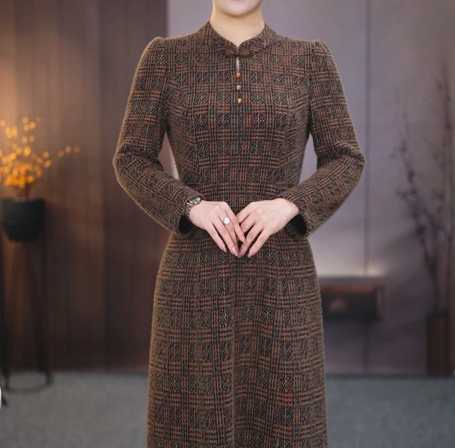 秋冬新款气质旗袍显瘦长袖复古时尚新中式国风裙102401