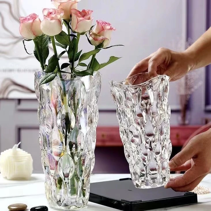 北欧轻奢水晶玻璃花瓶透明客厅酒店插花玫瑰百合鲜花装饰花器摆件