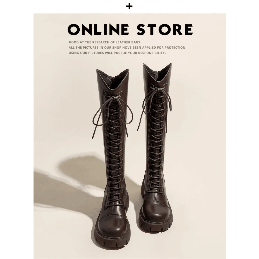 骑士靴长靴2023新款秋冬加绒雪地靴厚底不过膝中筒长筒马丁高筒靴