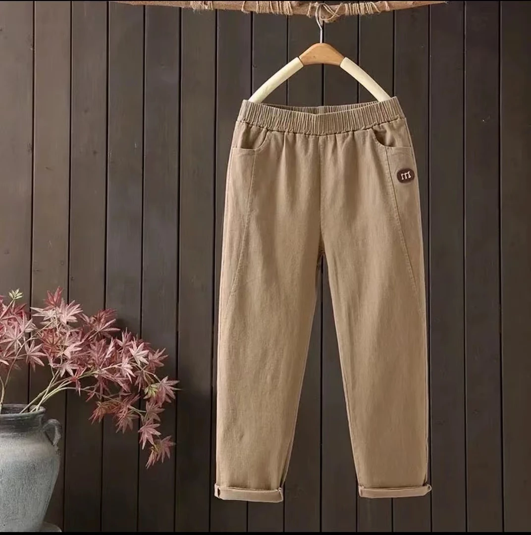 2023秋款百搭水洗棉纯色高腰长裤123