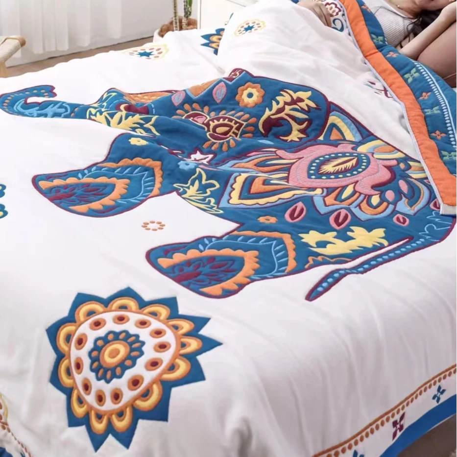 居家温馨-棉纱面包被盖毯200cm×230cm-超大吉象如意