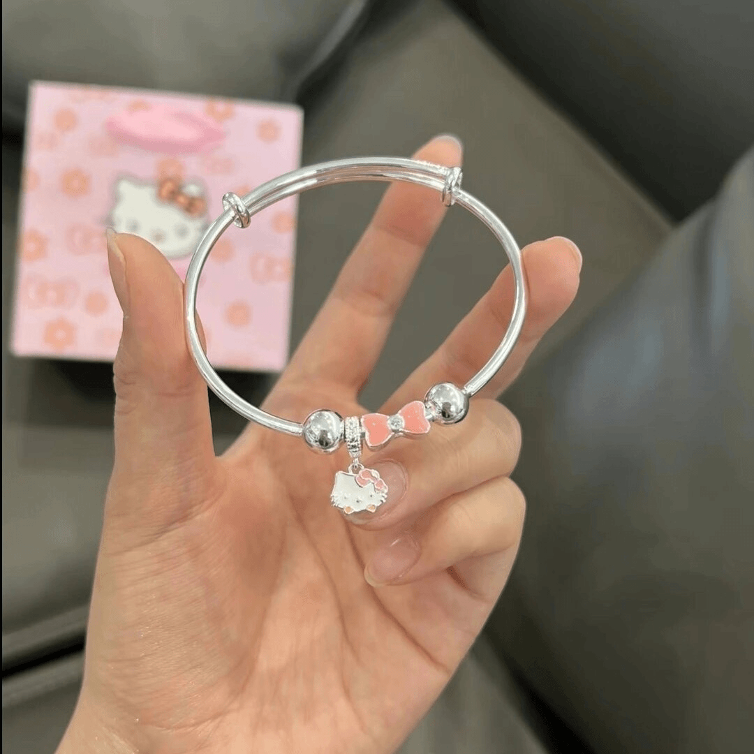 Kitty猫蝴蝶结卡通推拉手镯【送Kitty盒子】28291