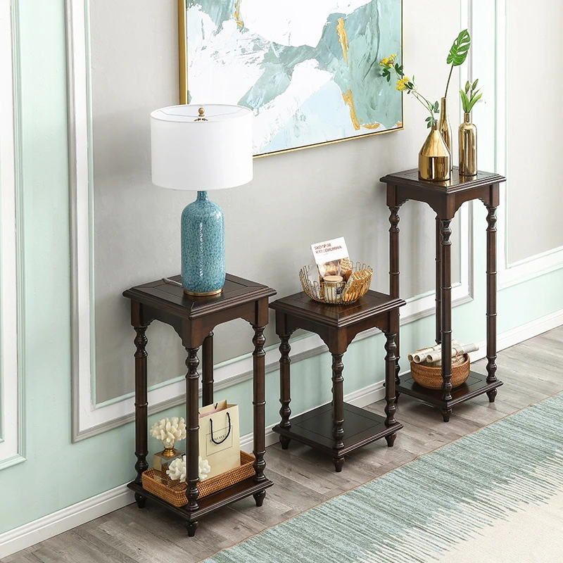 美式乡村全实木花架高置物架阳台欧式高端客厅花几落地盆景展示架