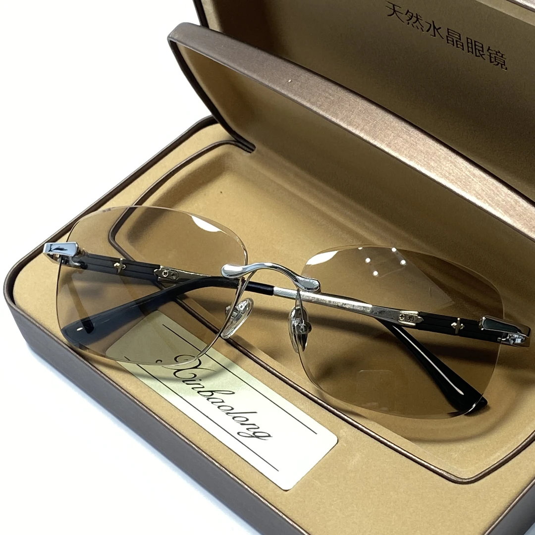 水晶石头镜无框冰糖色高档水晶眼镜养眼护目养眼茶色时尚水晶眼镜
